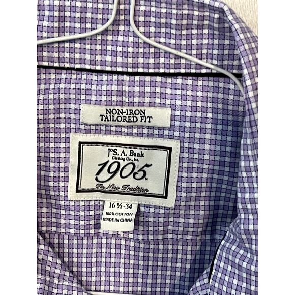 Jos A Bank Purple Checked Long Sleeve Dress Shirt 16.5 34 - Picture 3 of 3